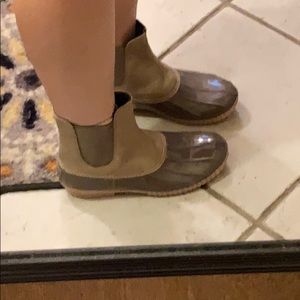 Tan rain booties